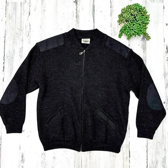 Aklanda Australian Dark Gray Merino Wool Shawl Zip Cardigan Mens Medium - Picture 2 of 10